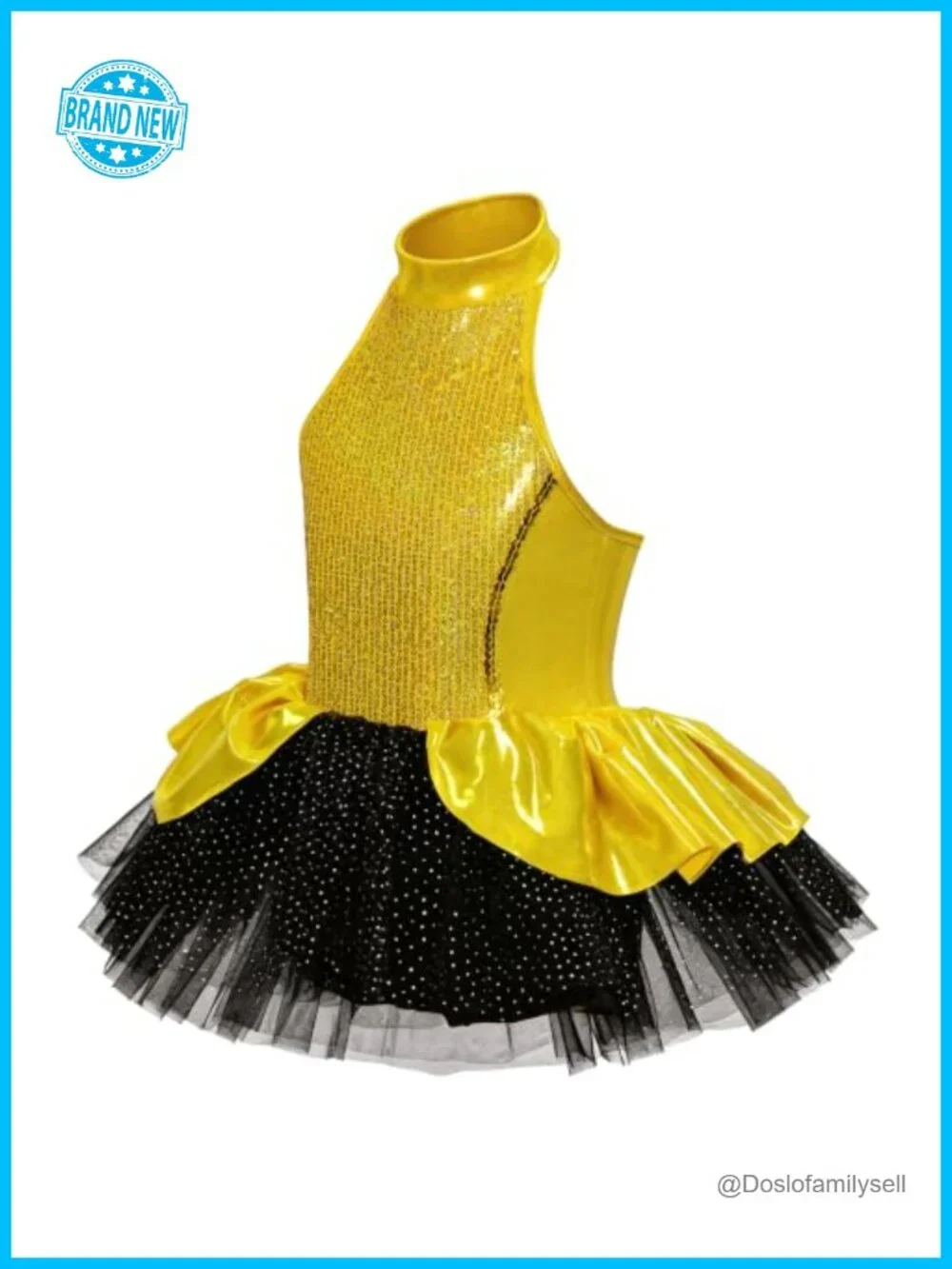 Girls Sequin Dance Tutu Dress Halter Neck Performance Outfit with Hair Clip